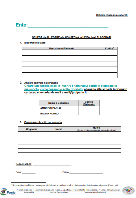 Scheda di consegna elaborati / Concorso 